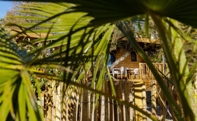 Vue extérieure du chalet casane du camping Lou Labech près de Balaruc